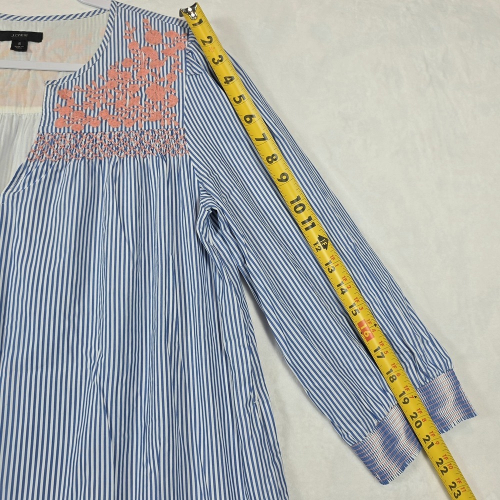 J Crew Embroidered Popover Blue White Striped‎ Tiered Above Knee Dress Sz Small - Picture 13 of 15